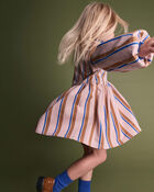 Toddler Girl Balloon-Sleeve Dress in Stripes - Pink/Brown/Blue, image 3 of 6 slides