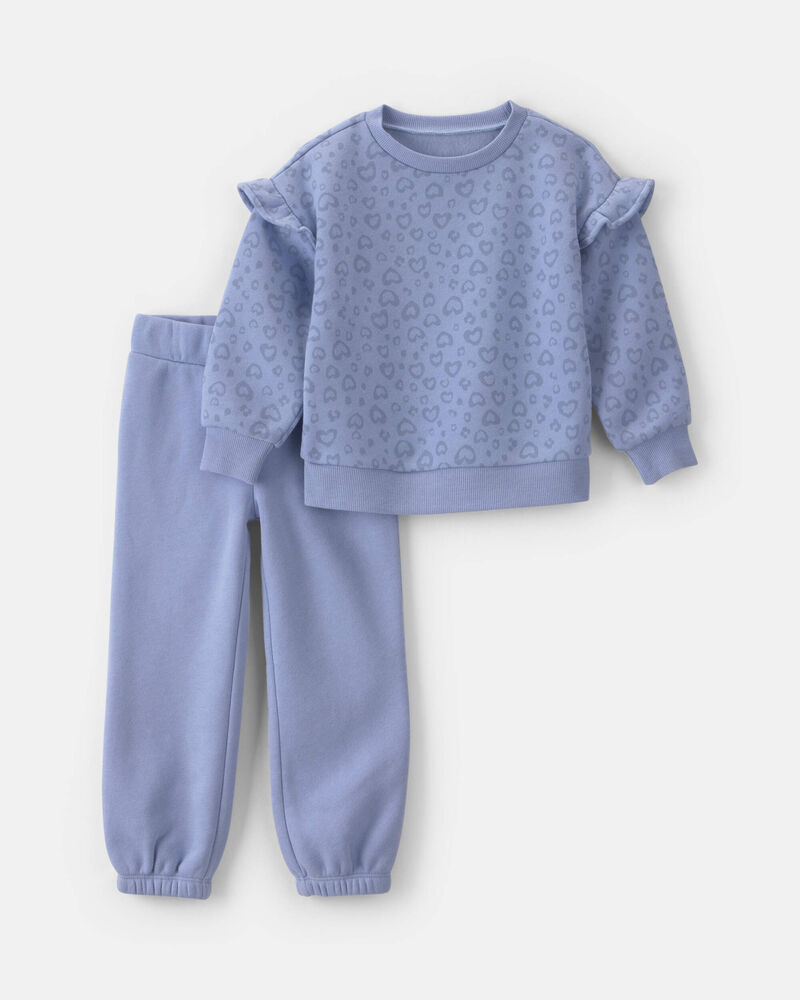 Baby Girl 2-Piece Cheetah Fleece Long-Sleeve Top & Pant Set - Blue, image 1 of 5 slides