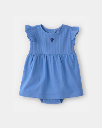 Baby Girl Seashell Short-Sleeve Bodysuit Dress - Blue, 