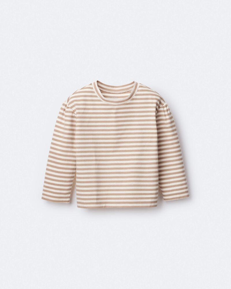 Toddler Girl Striped Long-Sleeve Relaxed Tee - Cream/Tan, image 6 of 7 slides