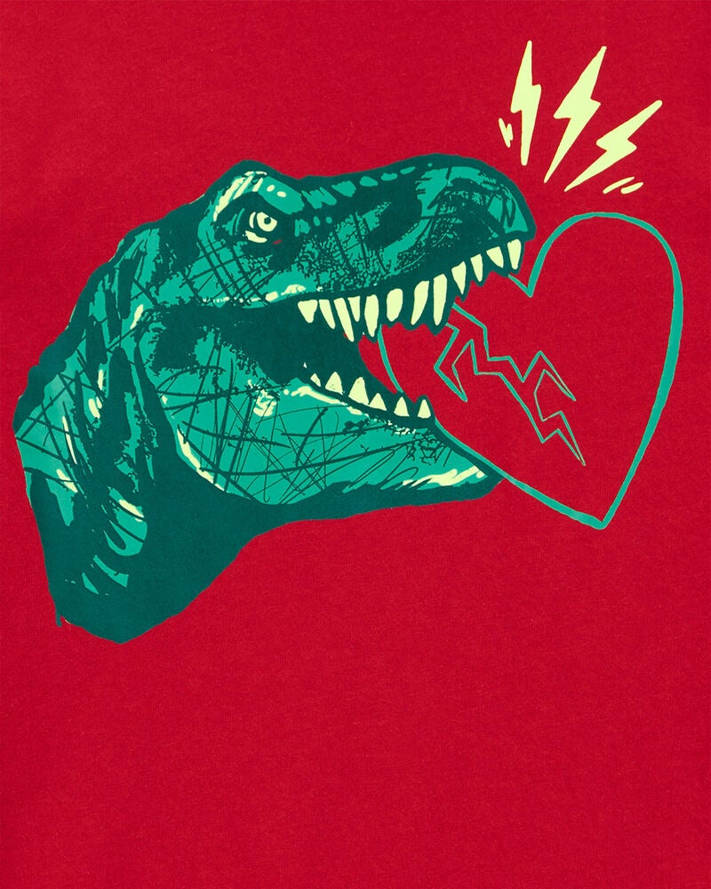 Kid Valentine's Day Dinosaur Long-Sleeve Tee - Red, image 2 of 3 slides