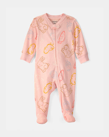 Baby Girl Easter 100% Cotton Sleeper - Pink, 