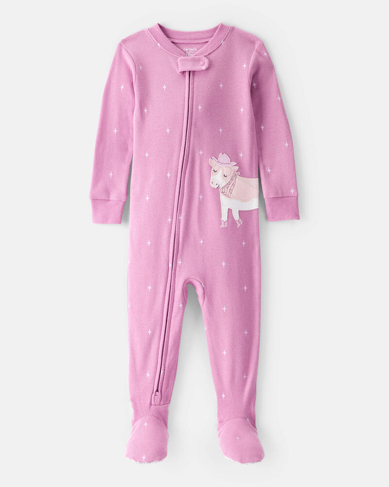 Toddler Girl Cowgirl Print 100% Cotton 2-Way Zip 1-Piece Pyjamas - Purple, image 1 of 4 slides