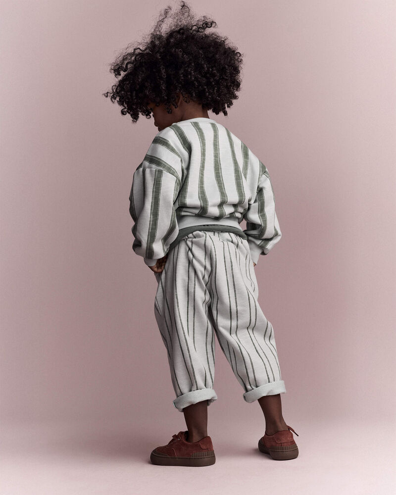 Tout-petit - Pantalon &agrave; poches en jersey bouclette &agrave; rayures - Sauge, image 4 sur 7 diapositives