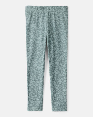 Filles - Legging extensible à enfiler en coton à motif fleuri - Vert, 