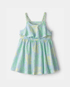 Baby Girl Palm Leaves Ruffle Dress - Blue, image 1 of 4 slides