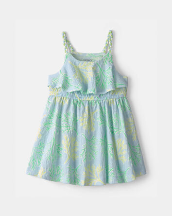 Baby Girl Palm Leaves Ruffle Dress - Blue, 