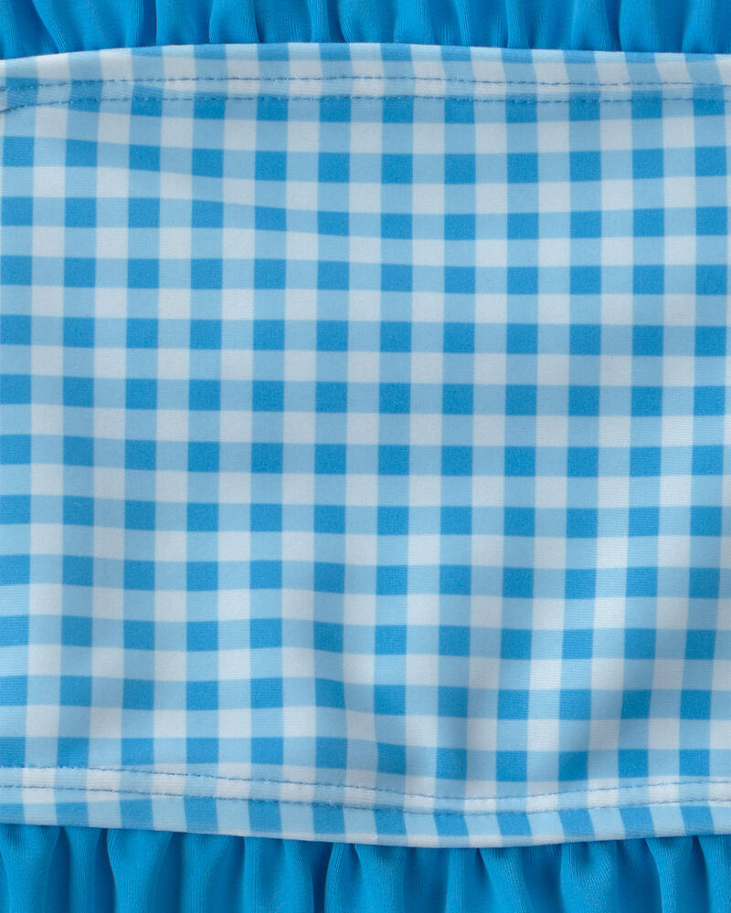 Girls 2-Piece Gingham Tankini Set - Blue, image 3 of 4 slides
