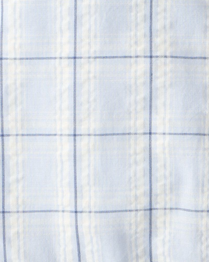 Baby Boy 2-PC Plaid Romper & Hat Set - Blue, image 2 of 3 slides