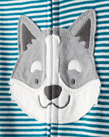 Baby Boy Dog Striped 100% Cotton Snug Fit 2-Way Zip Footie 1-Piece Pyjamas - Blue, 