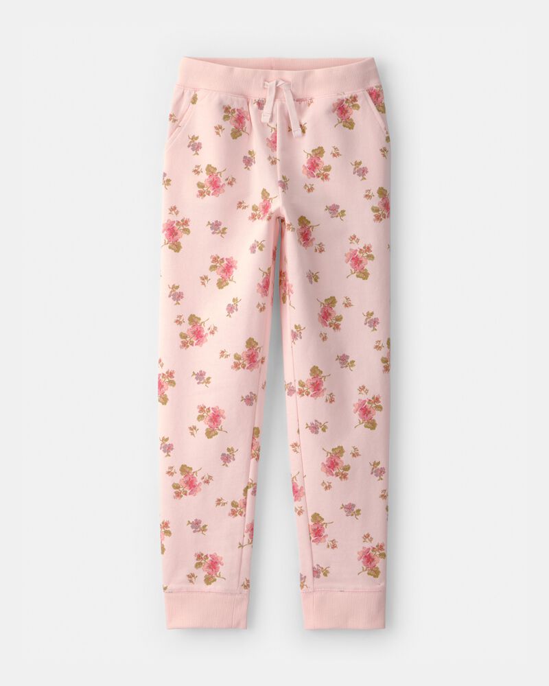 Filles - Pantalon de jogging en tricot avec cordon de serrage, floral - Rose, image 1 sur 3 diapositives