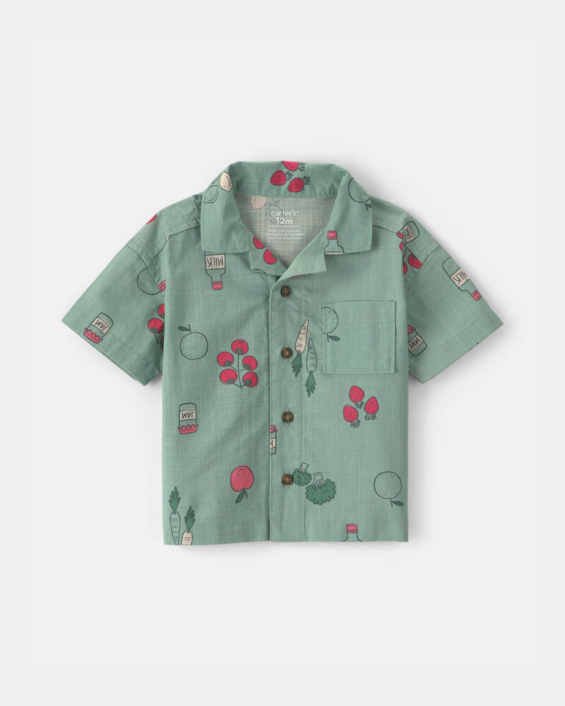 Baby Boy Veggies Fruit Short-Sleeve Button-Down Shirt - Green, image 1 of 3 slides