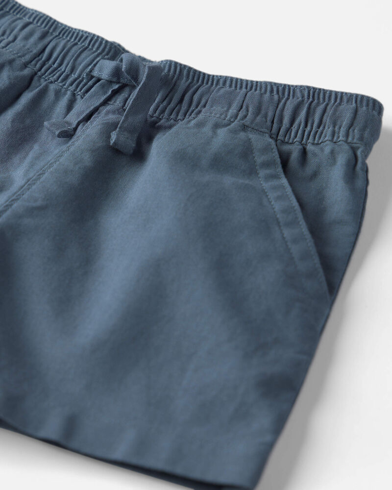 Toddler Boy 2-Piece Linen Top & Short Set Made with Organic Cotton in Blue Hibiscus, image 3 of 5 slides
