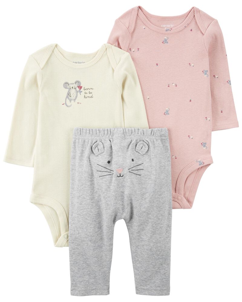 Bébé fille - Ensemble 3 pièces rose poudré cache-couche et pantalon , image 1 sur 5 diapositives