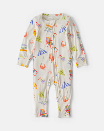 B&eacute;b&eacute; - Grenouill&egrave;re ajust&eacute;e PurelySoft &agrave; fermeture &agrave; glissi&egrave;re double sens &agrave; motif plage - Cr&egrave;me, 