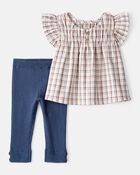 Baby Girl 2-Piece Plaid Short-Sleeve Outfit Set - Blue, image 1 of 5 slides