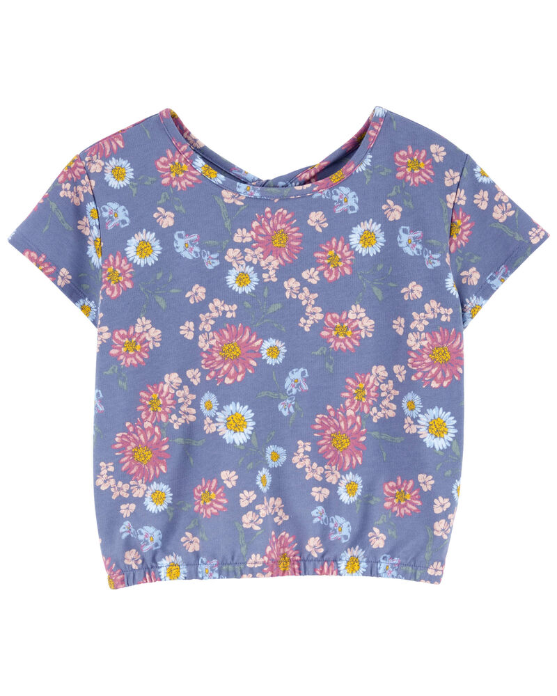 Girls Floral Print Twist Back Top, image 1 of 4 slides