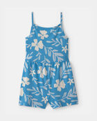Girls Tropical Floral Romper - Blue, image 1 of 3 slides