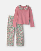 Girls 2-Piece Floral Fleece Long-Sleeve Top & Pant Set - Pink, image 1 of 5 slides
