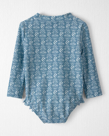 Baby Girl Recycled Long-Sleeve Rashguard Swimsuit in Bloom Lagoon Print, 