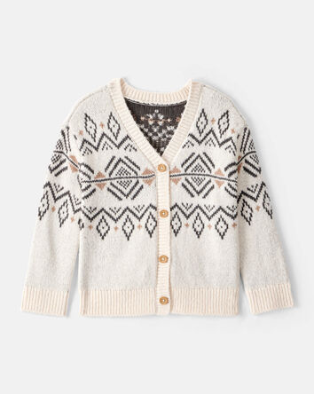 Toddler Girl Fair Isle Long-Sleeve Cardigan Sweater - Ivory, 