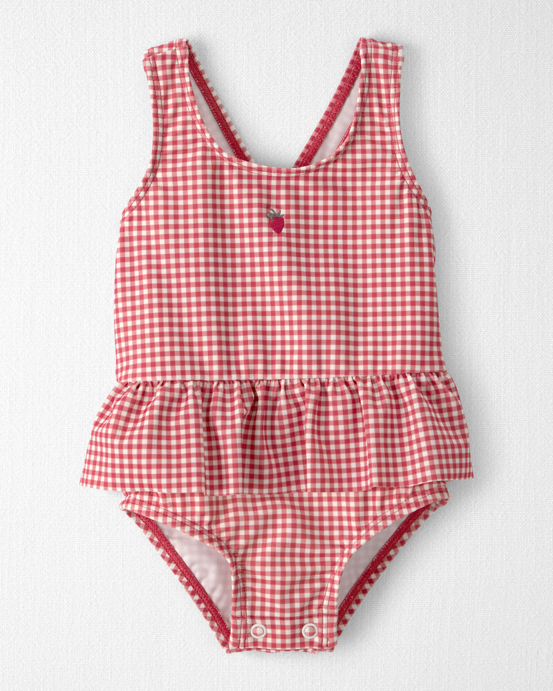 Baby Girl Recycled Swimsuit in Red Gingham, image 1 of 6 slides