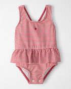 Baby Girl Recycled Swimsuit in Red Gingham, image 1 of 6 slides