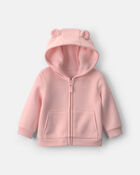 Baby Girl Bear Fleece Zip-Up  Hoodie - Pink, image 1 of 3 slides