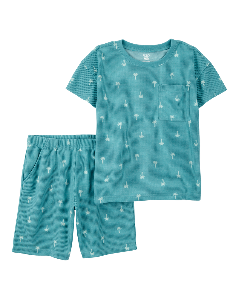 Kid Palm Tree Print Loose Fit Jersey 2-Piece Pyjamas, image 1 of 3 slides