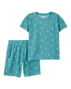 Kid Palm Tree Print Loose Fit Jersey 2-Piece Pyjamas, image 1 of 3 slides