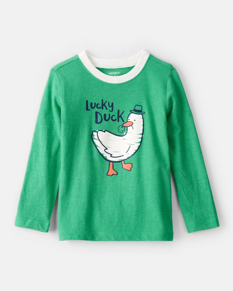 Tout-petit gar&ccedil;on - T-shirt graphique &agrave; manches longues Lucky Duck pour la f&ecirc;te de la Saint-Patrick - Vert, image 1 sur 2 diapositives