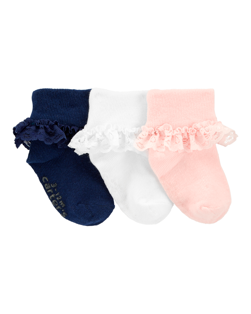 Baby 3-Pack Lace Cuff Socks, image 1 of 2 slides