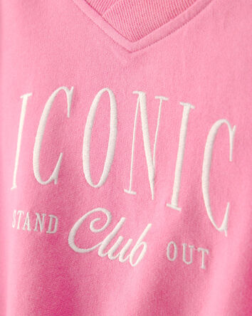 Girls 'Iconic Club' French Terry Pullover Sweatshirt - Pink, 
