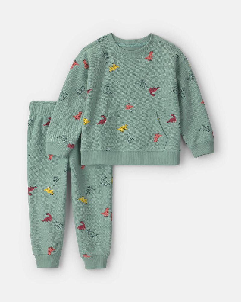 Baby Boy 2-Piece Dinosaur French Terry Sweatshirt & Pant Set - Green, image 1 of 4 slides