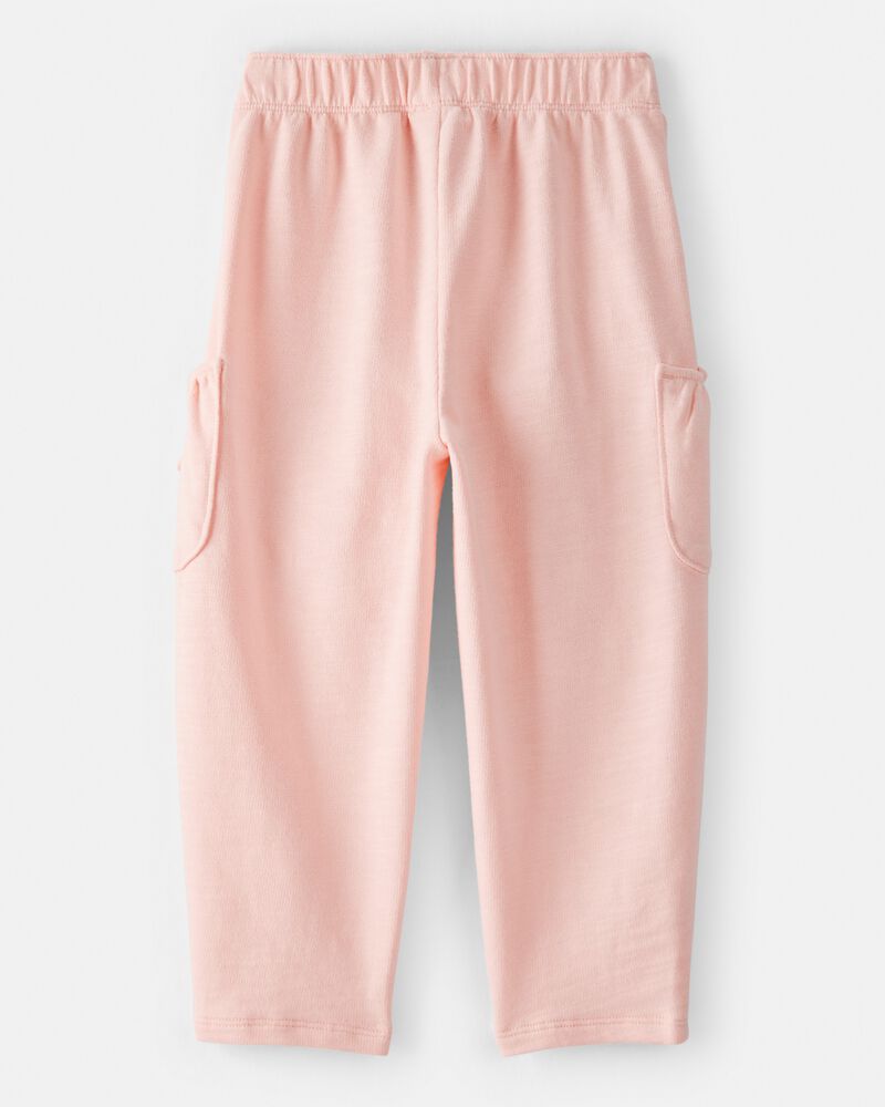 Toddler Girl Bow Pocket French Terry Pants - Coral, image 2 of 5 slides