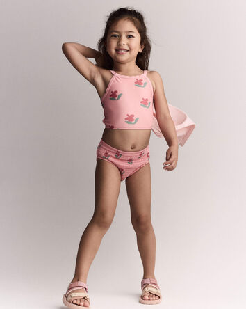 Tout-petit fille - Tankini &agrave; smocks, imprim&eacute; fleurs - Rose clair, 