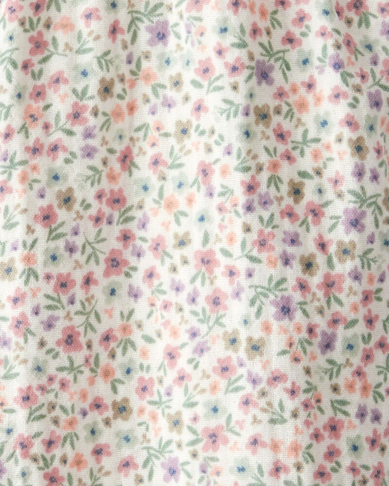 Enfant en bas âge Combinaison en tissu gaze de coton biologique à motifs de fleurs, image 3 sur 4 diapositives