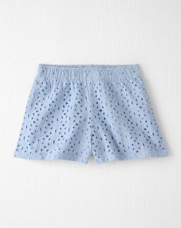 Tout-petit fille - Ensemble 2 pi&egrave;ces haut et short en coton biologique, bleu en tissu ajour&eacute;, 