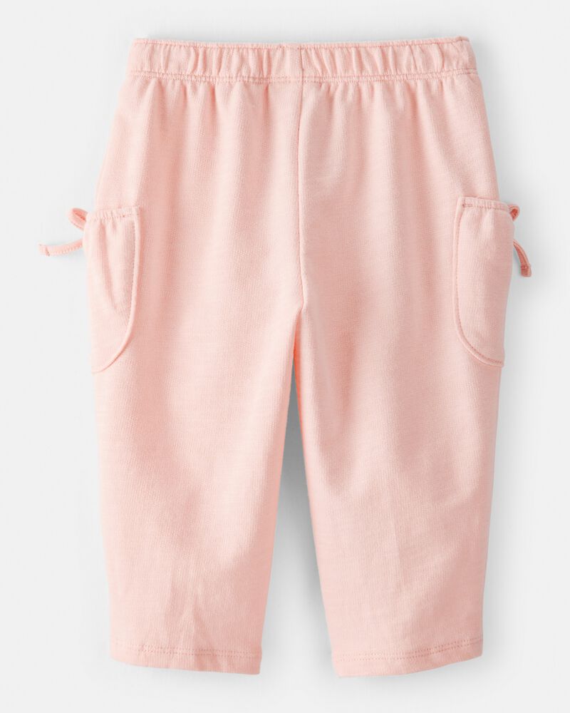 Baby Girl Bow Pocket French Terry Pants - Coral, image 2 of 5 slides
