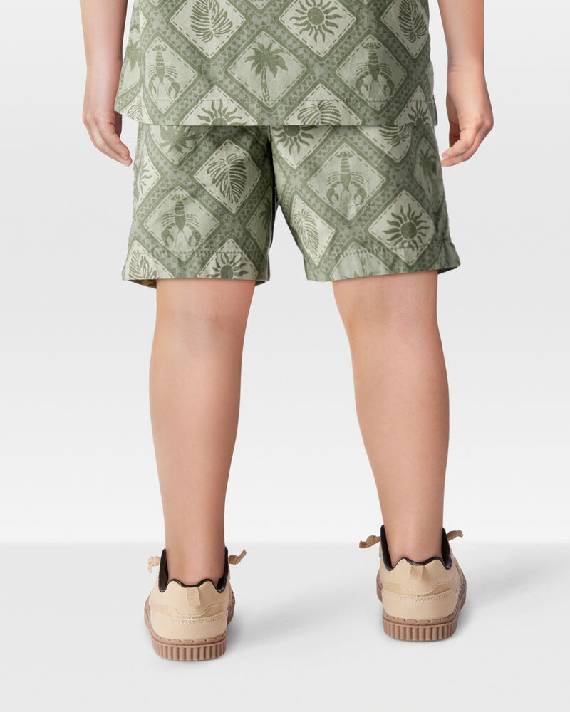 Toddler Tile Print Drawstring Shorts - Green, image 3 of 6 slides