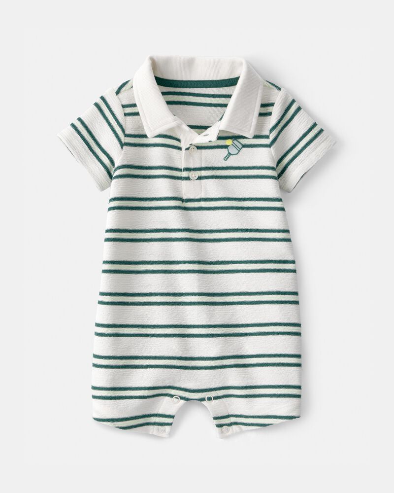 Baby Boy Pickleball Stripe Short-Sleeve Romper - Green/White, image 1 of 5 slides