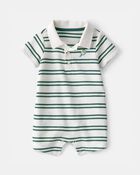 Baby Boy Pickleball Stripe Short-Sleeve Romper - Green/White, image 1 of 5 slides