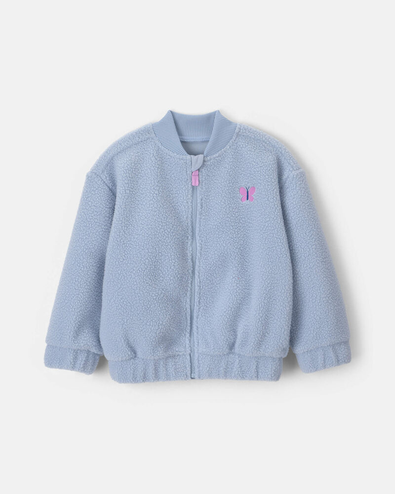 Toddler Girl Butterfly Teddy Microfleece Zip-Up Jacket - Blue, image 1 of 3 slides