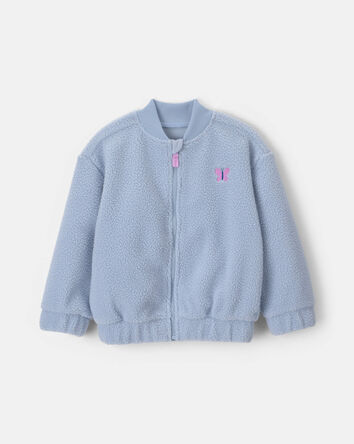 Toddler Girl Butterfly Teddy Microfleece Zip-Up Jacket - Blue, 