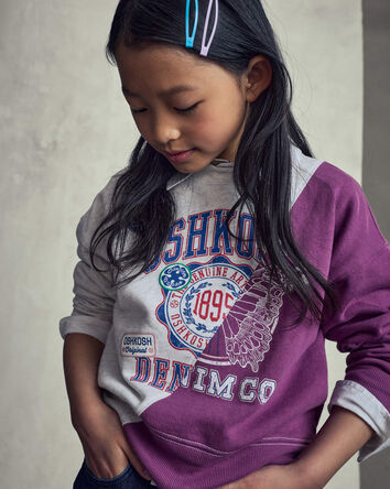 Filles - Chandail ouat&eacute; en jersey bouclette &laquo;OshKosh Denim Co&raquo; - Gris/Mauve, 