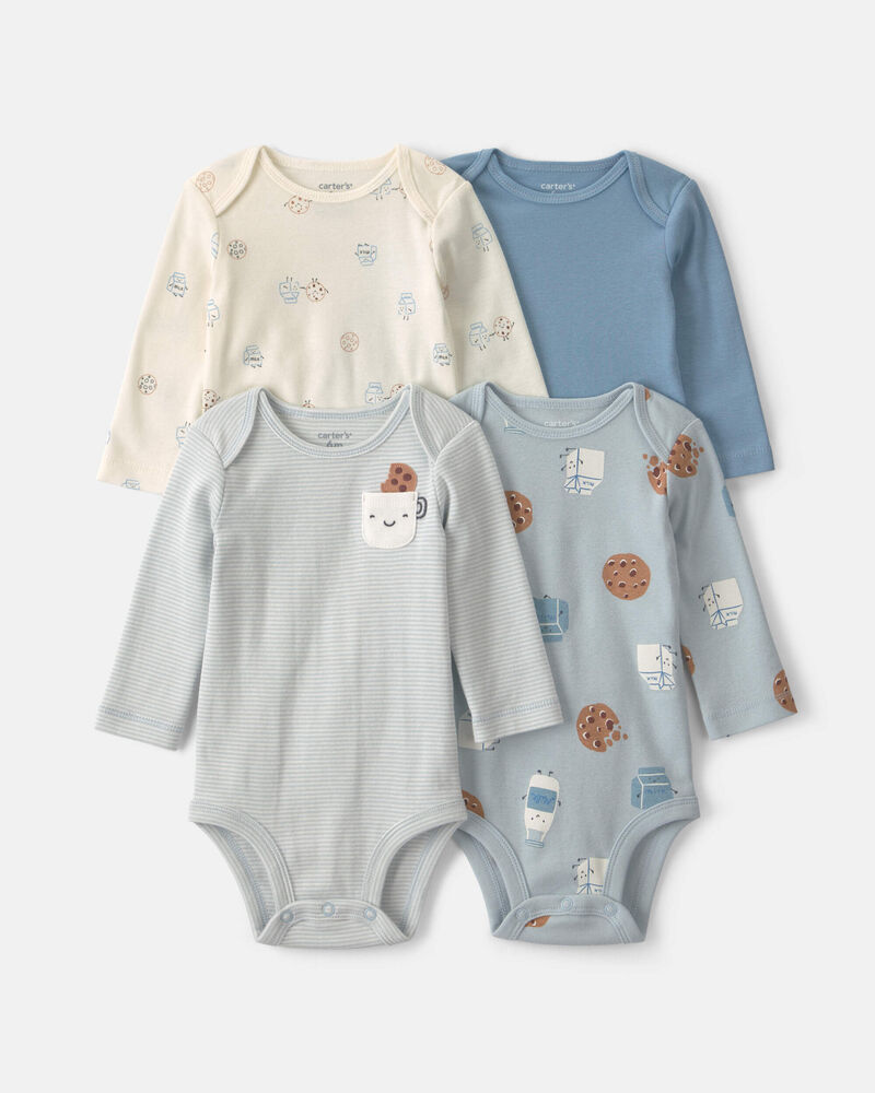 Baby Boy 4-Pack Milk & Cookies Long-Sleeve Multipack Bodysuits, image 1 of 6 slides