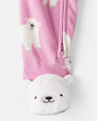 Toddler Girl 1-Piece Polar Bear Fleece Footie Pyjama - Pink, image 3 of 4 slides