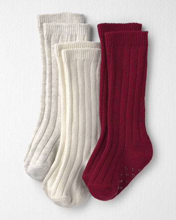B&eacute;b&eacute; fille - Emballage 3 paires de chaussettes aux genoux antid&eacute;rapantes faites avec du coton biologique, 