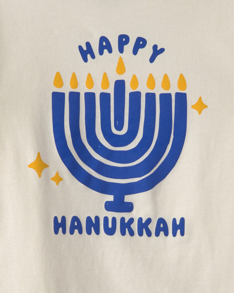 Kids 'Happy Hanukkah' Menorah Long-Sleeve Graphic Tee - Cream, image 2 of 3 slides
