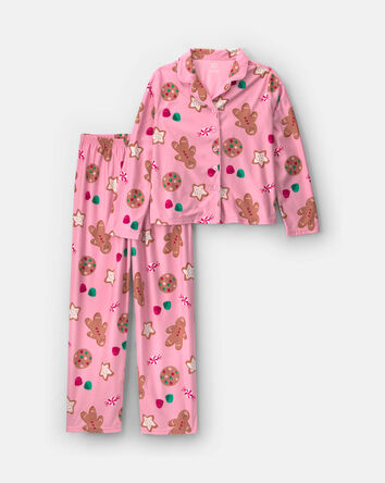 Adult 2-Piece Christmas Gingerbread Fleece Loose Fit Pyjama Set - Pink, 